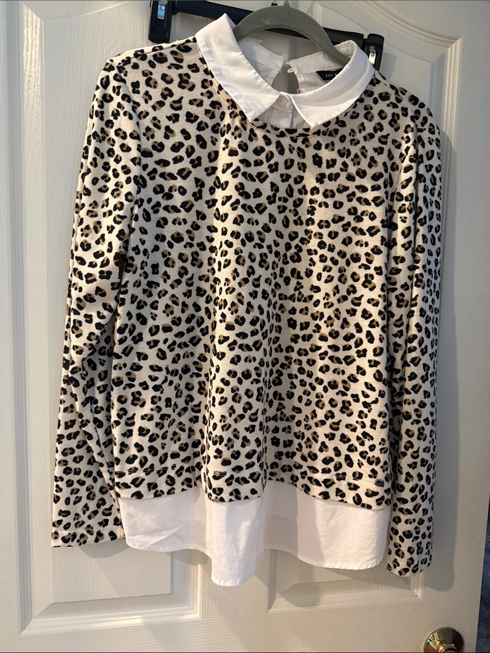 Zac & Rachel White and Black Leopard Print Layered-Look Top